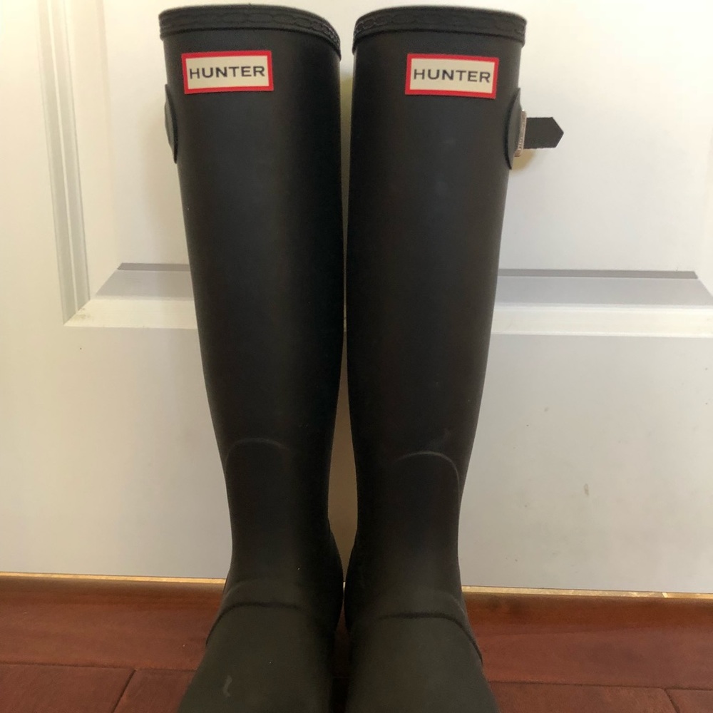 Tall black Hunter rain boots